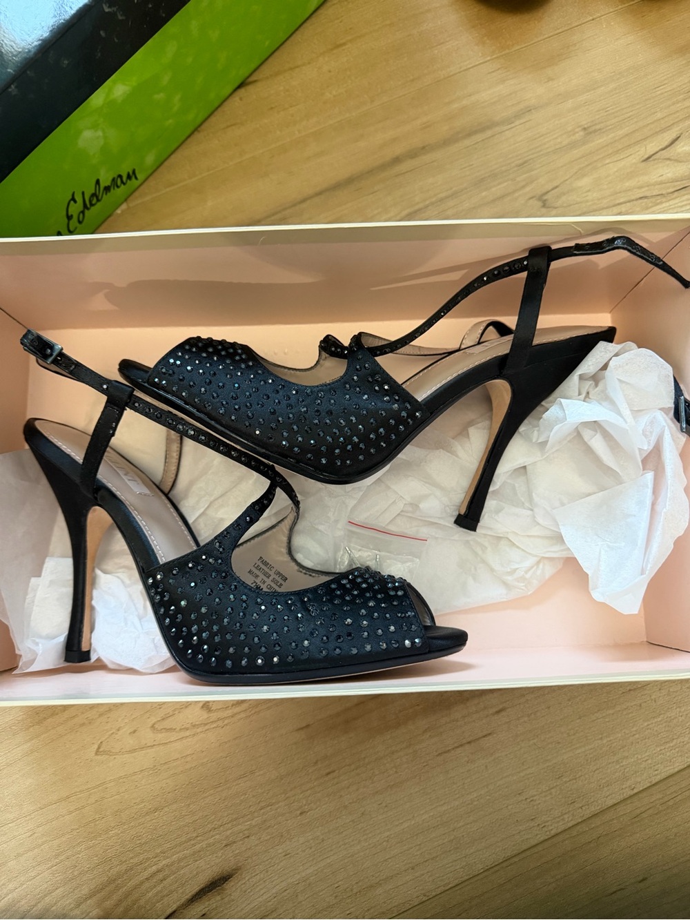 GLINT Black Crystal Embellished Peep-Toe Slingback Heels
